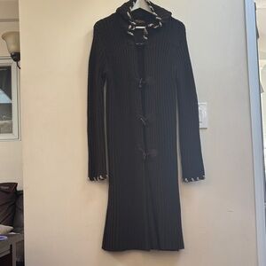 Jelis Firenze Dark Brown Suede horn toggle Long Sleeve Knit long Cardigan